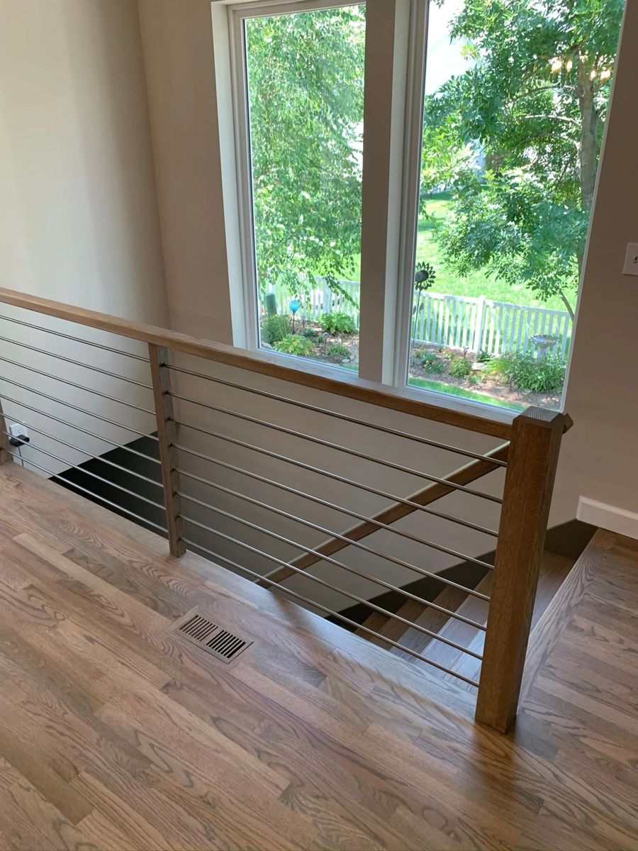Custom horizontal-rod stair railing